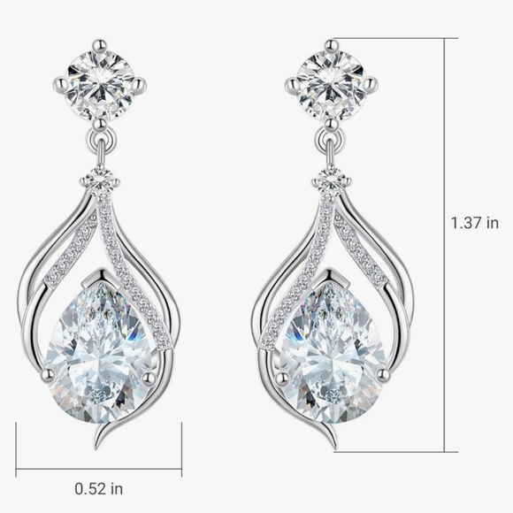 White Gold Double Twist Teardrop Diamond CZ Earrings NWT - Picture 3 of 5